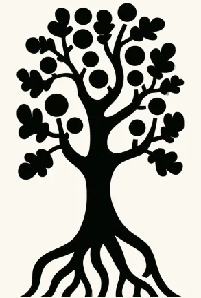 Silhouette of a tree with deep roots.